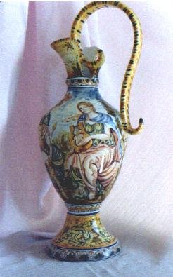 Albisola ceramics Art - Amphora with handle, decorated
with mythological scene with "Warrior and Nymph" 